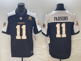 Men's Dallas Cowboys #11 Micah Parsons Navy Thanksgiving FUSE Vapor Limited Stitched Jersey