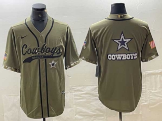 Men's Dallas Cowboys Olive Salute to Service With Patch Cool Base Stitched Baseball Jersey