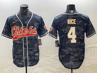 Men's Kansas City Chiefs #4 Rashee Rice Gray Camo Cool Base Stitched Baseball Jersey
