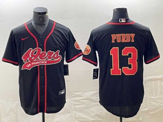 Men's San Francisco 49ers #13 Brock Purdy Black Red With Patch Cool Base Stitched Baseball Jersey