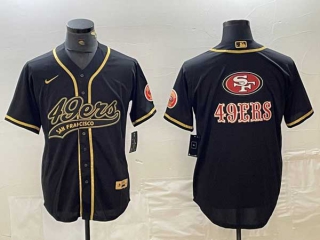 Men's San Francisco 49ers Black Gold Team Big Logo With Patch Cool Base Stitched Baseball Jersey