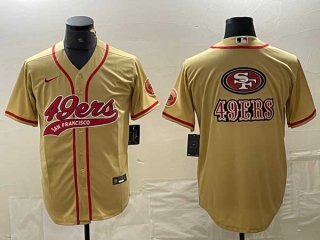 Men's San Francisco 49ers Gold Team Big Logo With Patch Cool Base Stitched Baseball Jersey