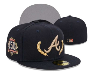 MLB Atlanta Braves New Era Navy Gold Leaf 150th Anniversary 59FIFTY Fitted Hat 3004