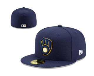 Wholesale MLB Milwaukee Brewers New Era Navy 59FIFTY Fitted Hat 0501