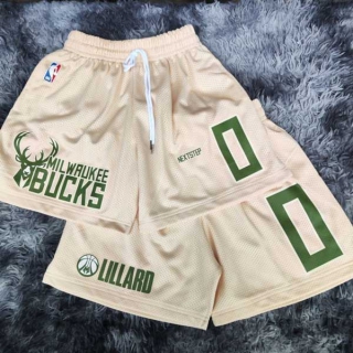 Men's NBA Milwaukee Bucks #0 Damian Lillard Cream Mesh Shorts