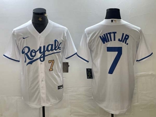 Men's MLB Kansas City Royals #7 Bobby Witt Jr Number White Cool Base Stitched Baseball Jerseys