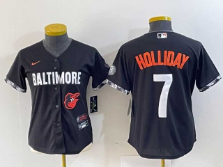 Women's MLB Baltimore Orioles #7 Jackson Holliday Logo Black 2023 City Connect Cool Base Stitched Jersey