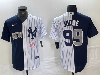Men's MLB New York Yankees #99 Aaron Judge Navy White Split Stitched Baseball Jerseys