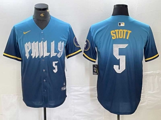 Men's MLB Philadelphia Phillies #5 Bryson Stott Blue White Number 2024 City Connect Limited Cool Base Stitched Jersey