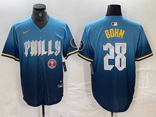 Men's MLB Philadelphia Phillies #28 Alec Bohm Blue 2024 City Connect Limited Cool Base Stitched Jerseys
